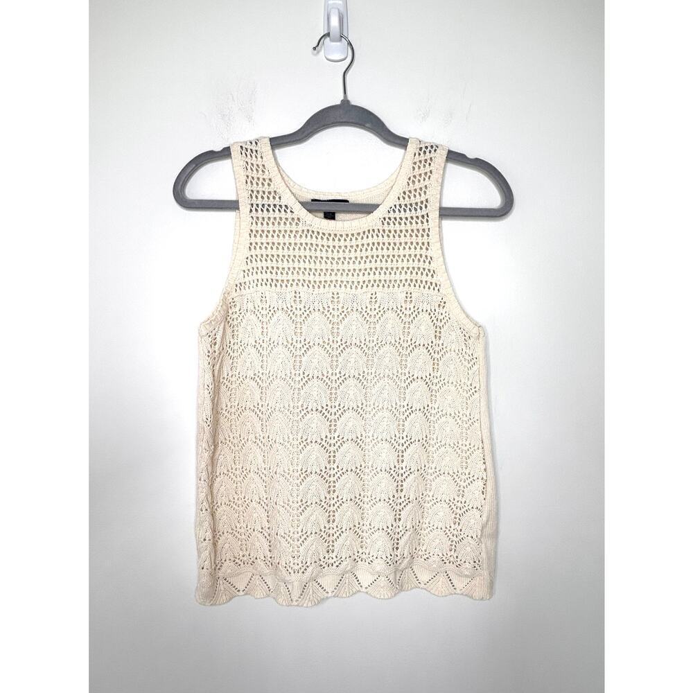 American Eagle Crochet Sweater Tank Top Sz S Cream Boho Hippie Festival Beachy